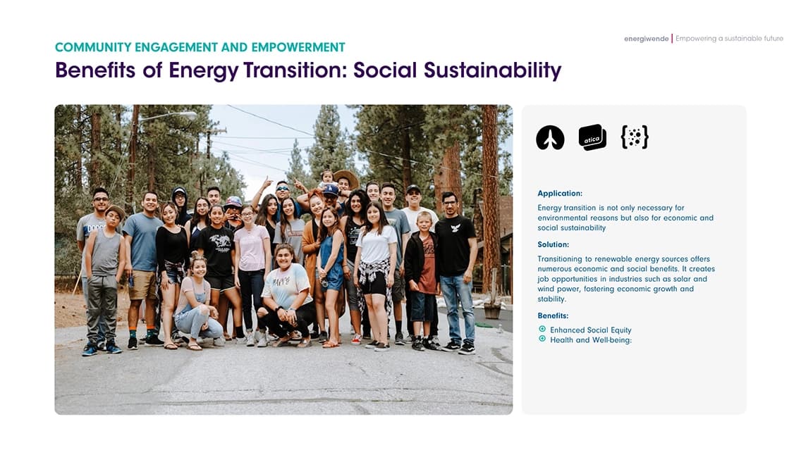 A slide belonging to the powerpoint presentation designed for EnergiWende, a company targeting sustainability purposes and services.